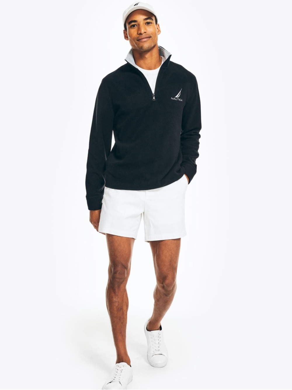 Nautica Navy Quarter-Zip Pullover with Gray Collar. NWOT